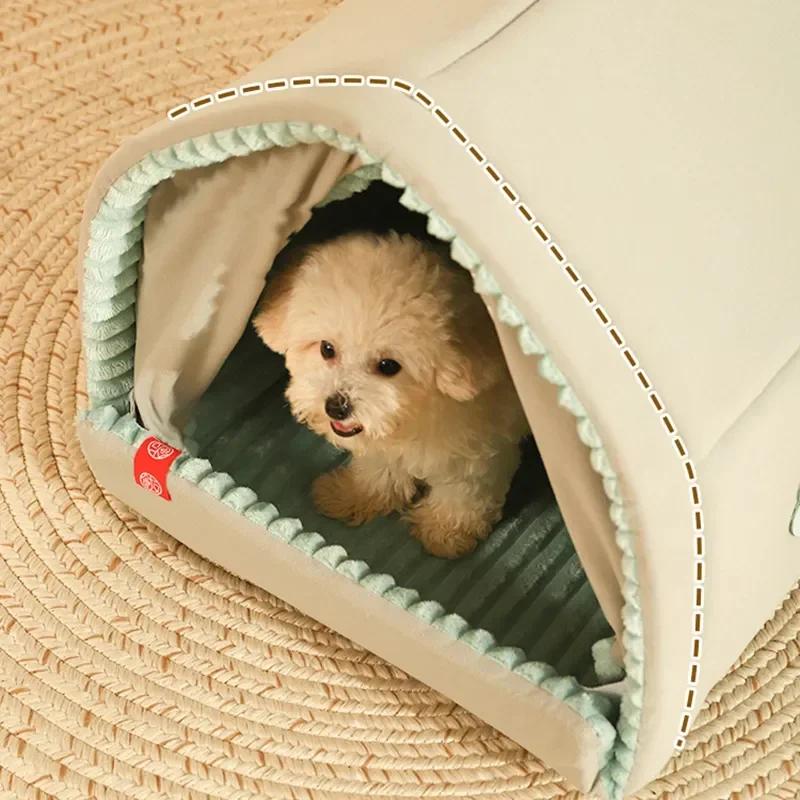 Dog Tent Closed Dog House with Door Curtain Winter Windproof Nest for Dogs Cats Outdoor Portable Cat Villa Sleep Kennel Cat Mat
