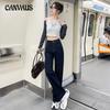 Женские весенние новые утягивающие брюки с высокой талией, модные прямые джинсы с широкими штанинами