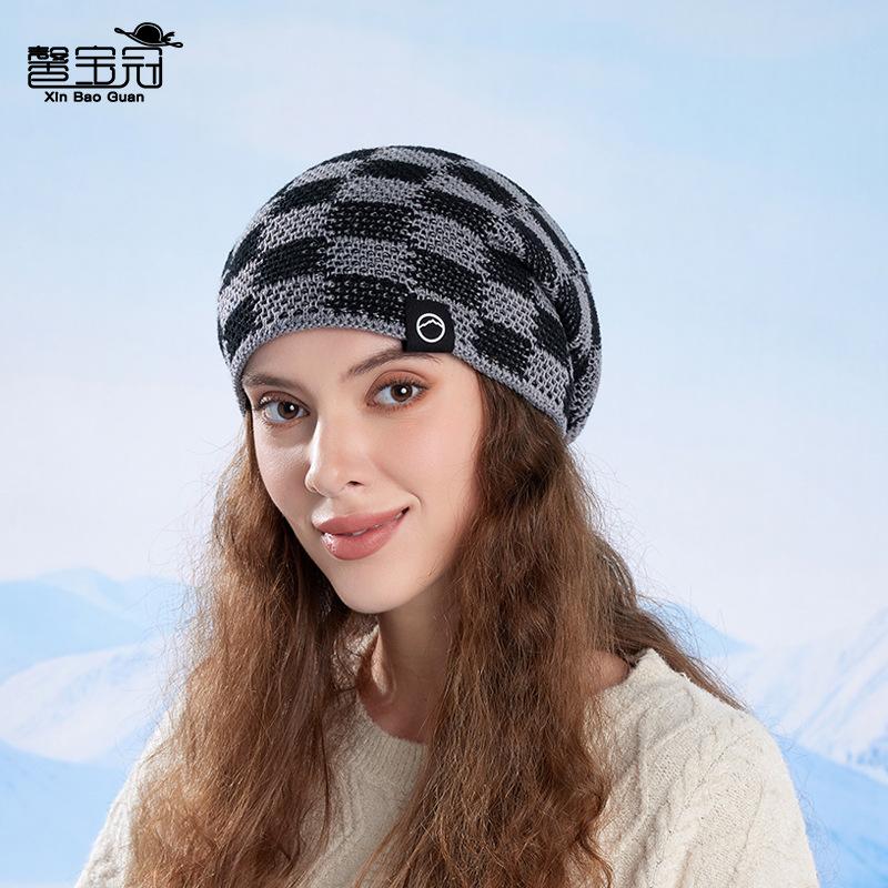 Winter Warm Plaid Knit Hat For Men Women Fleece Lined Earmuff Beanie