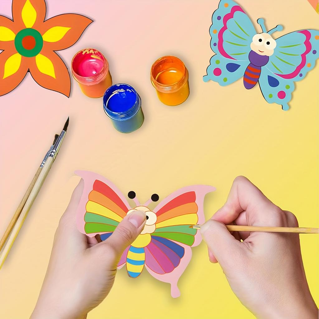 8pcs Various Sizes Shapes Wooden Cutouts - Butterflies & Flowers Ornaments To Paint, 9 Styles DIY Blank for Home Crafts Hanging Decorations