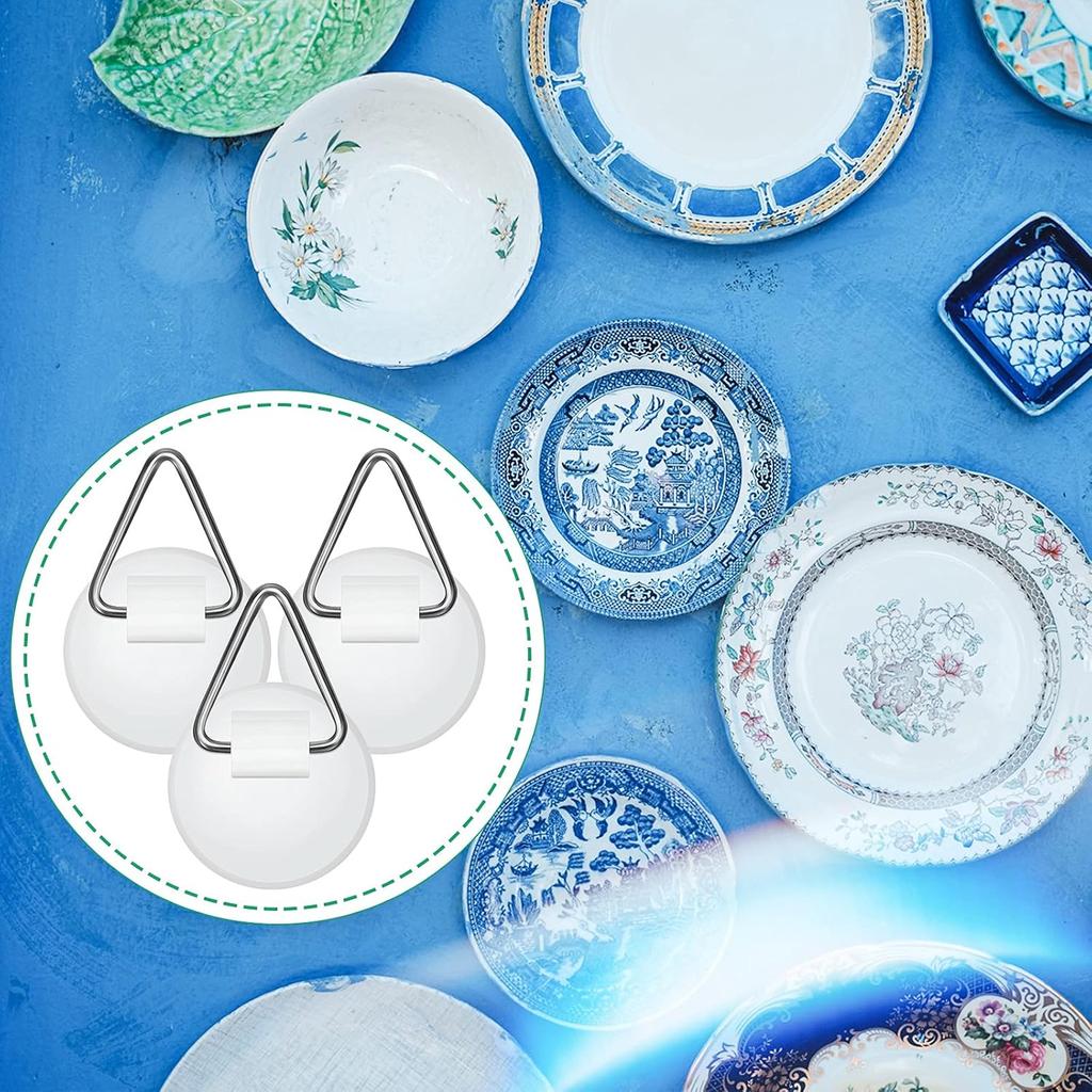 Patelai 40 Pieces Invisible Plate Hangers Wall Adhesive Picture Hangers Vertical Picture Holders for Hanging Decorative Plates Wall Hooks Display Art