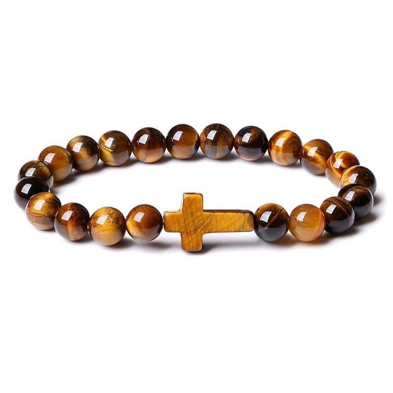 Popular Men's and Women's Cross Crystal Bracelet Natural Stone Bracelet Amethyst Healing Beaded Bracelet Women's