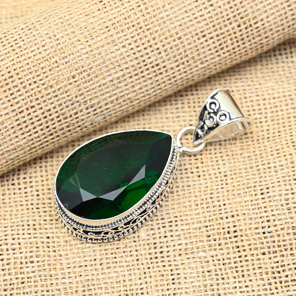 Ослепительный хром-диопсид драгоценный камень ручной работы из стерлингового серебра 925 пробы ювелирный кулон для женщин
