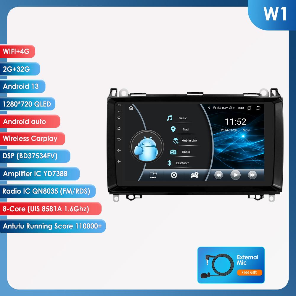 OSSURET Android13 Car Radio for Mercedes Benz W169 W245 B200 W906 Sprinter W639 Vito Multimedia Video Player GPS Carplay Auto Navigation Intelligent