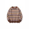 Men's Retro Japanese Winter Thick Color Block Round Neck Jacquard Sweater - Unisex, Loose Fit.
