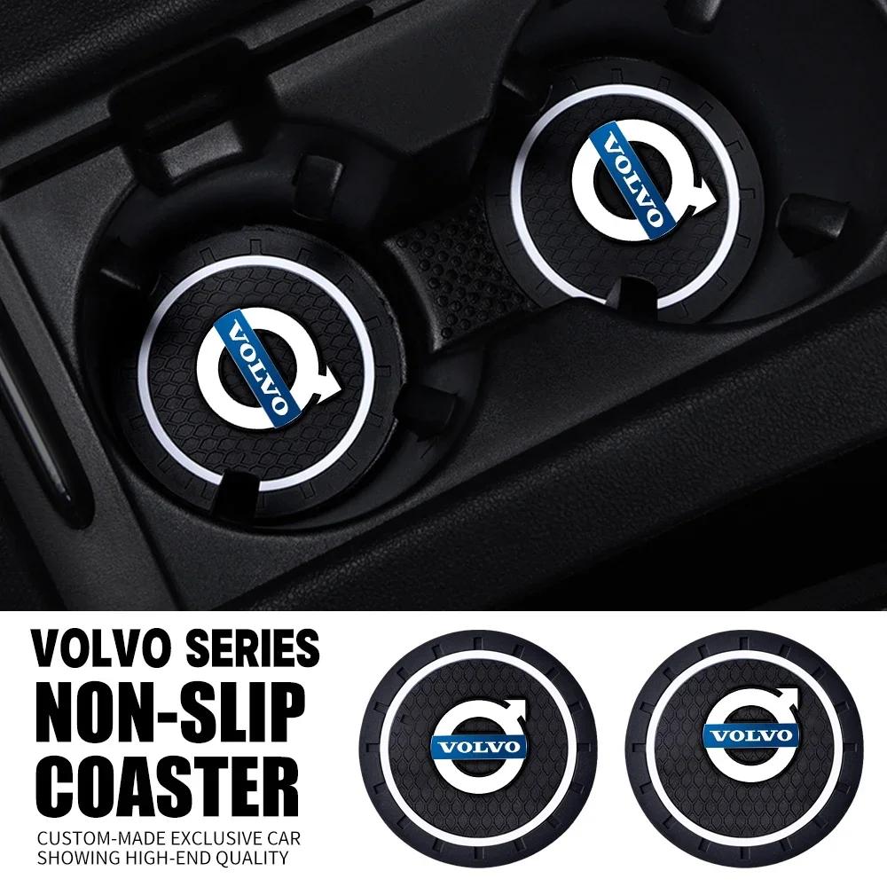 2Pcs Silicone Car Coaster Water Cup Slot Mat Anti-slip Pad For Volvo XC90 V90 V60 XC60 V40 S80 S60 S90 C40 XC40 V70 XC70