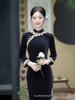 2025 Spring Black & Gold Velvet Retro Cheongsam Dress
