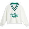 Li Ning Letter Color Block V-Neck Comfortable Breathable Versatile Loose Sweatshirt Women Tops Off-White AHSU532-1