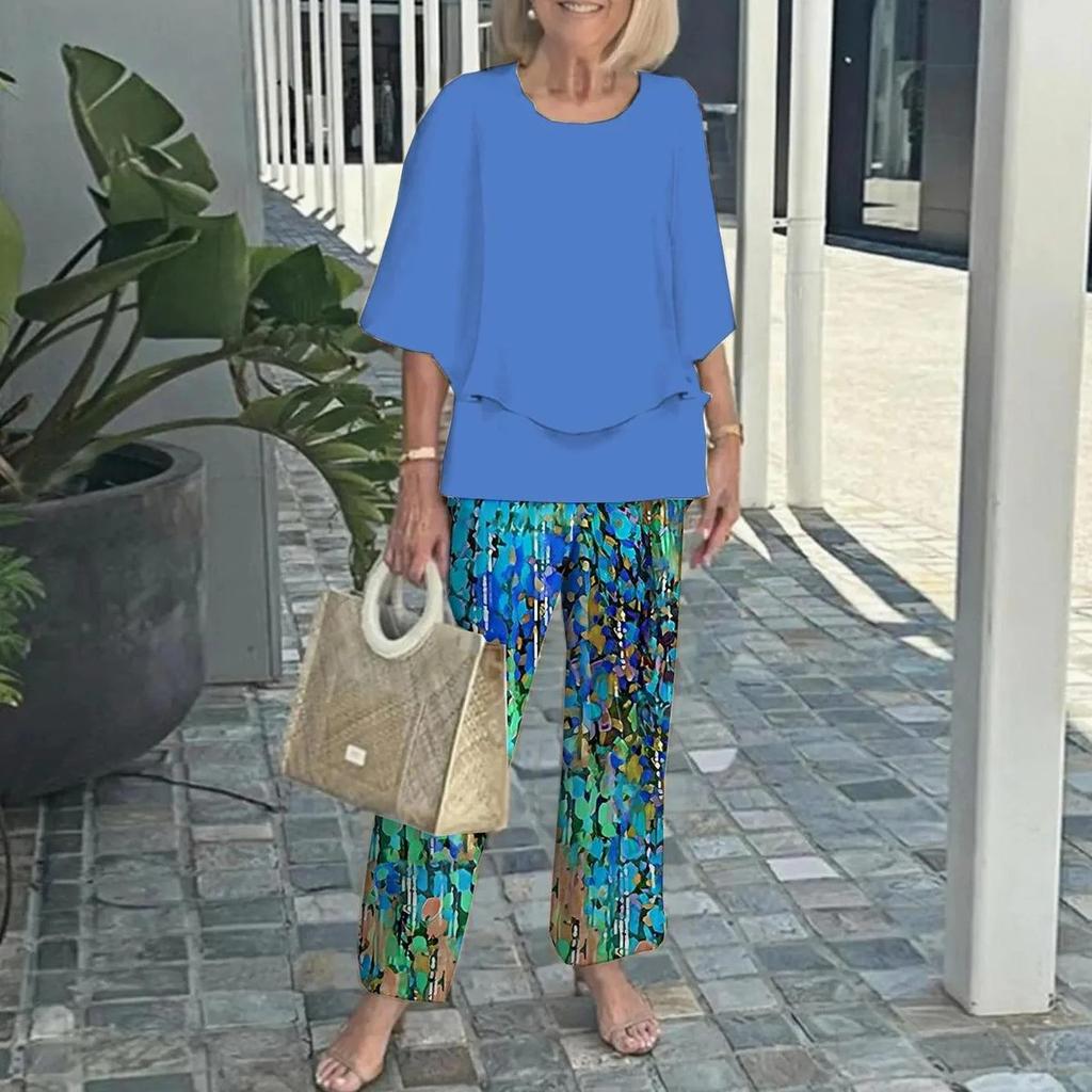 Хлопковая одежда, женские топы и брюки, летний комплект из двух предметов