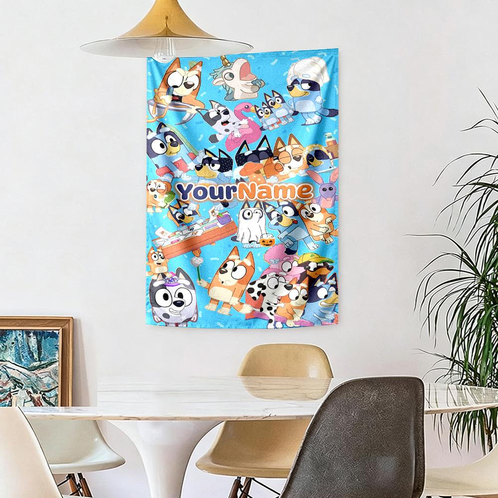 Bluey Custom Your Name Wall Decor Tapestry Art For Pet Memorial Birthdaywedding Party Backdrop Family Gift