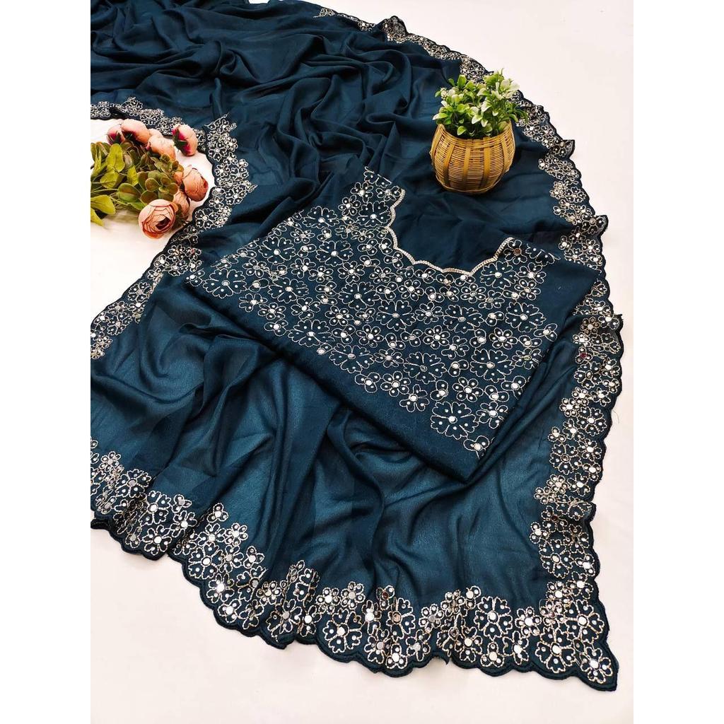 *Представлена Коллекция Красивых Вечерних Сари с Зеркальной Вышивкой*