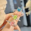 Pigeon Egg Ice Flower Cut Ice Sea Blue Ring Light Luxury Apple Green High Carbon Pink Diamond Live Ring