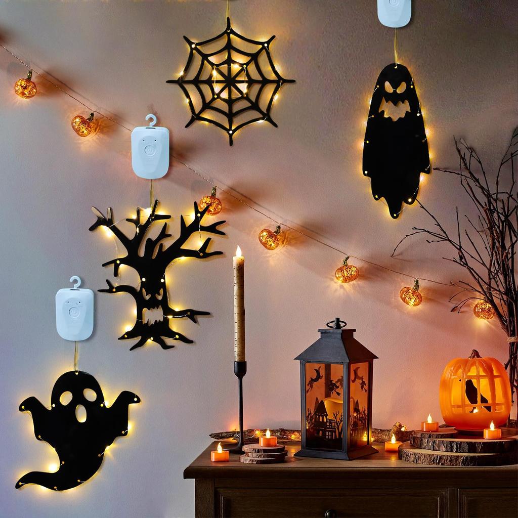 Halloween Pumpkin Ghost Hanging Lights for Indoor Wall & Window Decoration