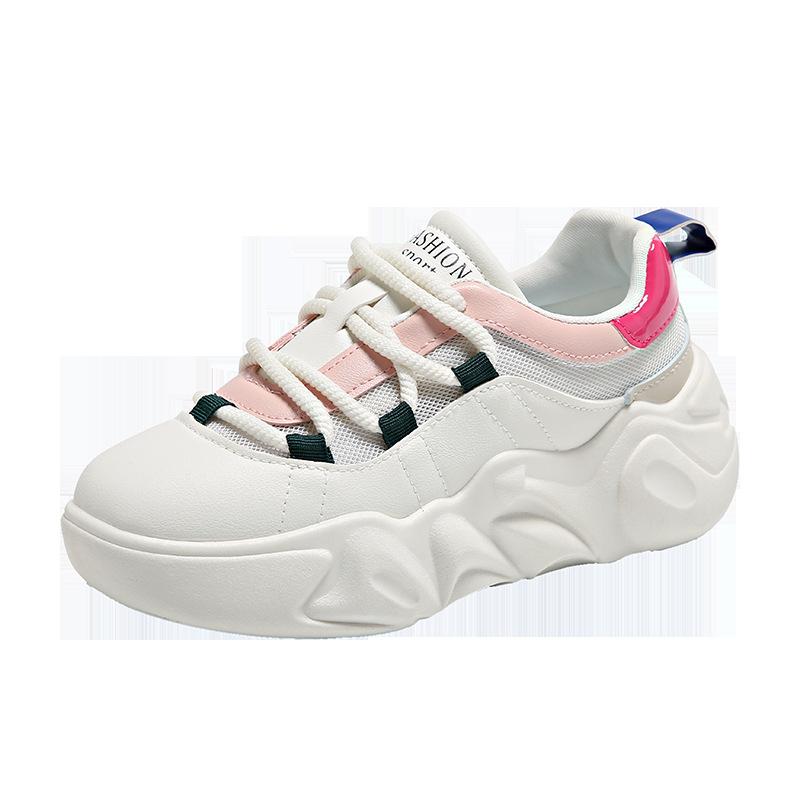 Осенняя женская обувь на толстой подошве, с увеличением высоты, сетчатые дышащие кроссовки для бега, повседневные маленькие белые туфли, подходят ко всему