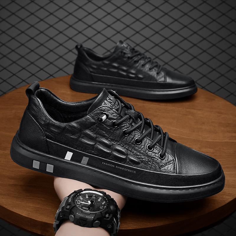 2025 новый тренд мужской обуви осень с повседневной кожаной обувью, увеличивающей внутреннюю высоту обуви на плоской подошве, мужские белые туфли прилива