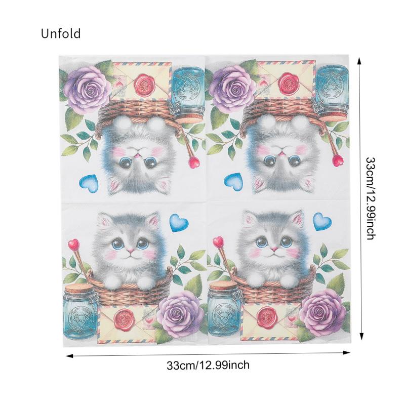 20pcs Printed Napkins Cute Cat Decoration Holiday Party High-end Hotel Restaurant Virgin Wood Pulp Square Napkins