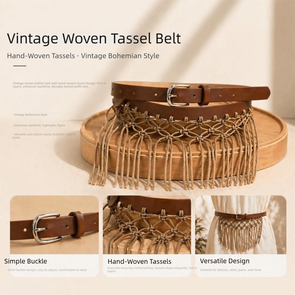 Boho Bohemian Style Belts Retro Woven Tassel Waistband Vintage Tassel Weave Belts  Women