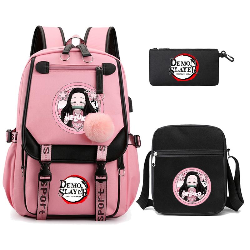 3 шт./компл., аниме, рюкзак «Убийца Демонов», холст, рюкзак для мужчин, женщин, дорожная сумка, студенческая сумка для девочек и мальчиков, школьная сумка Schoobag Mochila