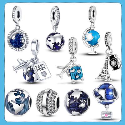 Глобус Дизайн Шарм 925 Щепка Планета Земля Подвеска Шарм Бусины подходят модный стиль Браслет Подвески Ювелирные Изделия Подарок