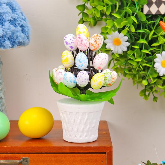 Easter Egg Ornament Easter Egg Bonsai Tree Low Maintenance Artificial Eggs Plants Desktop Easter Decoration Multicolor Potted Easter Ornament