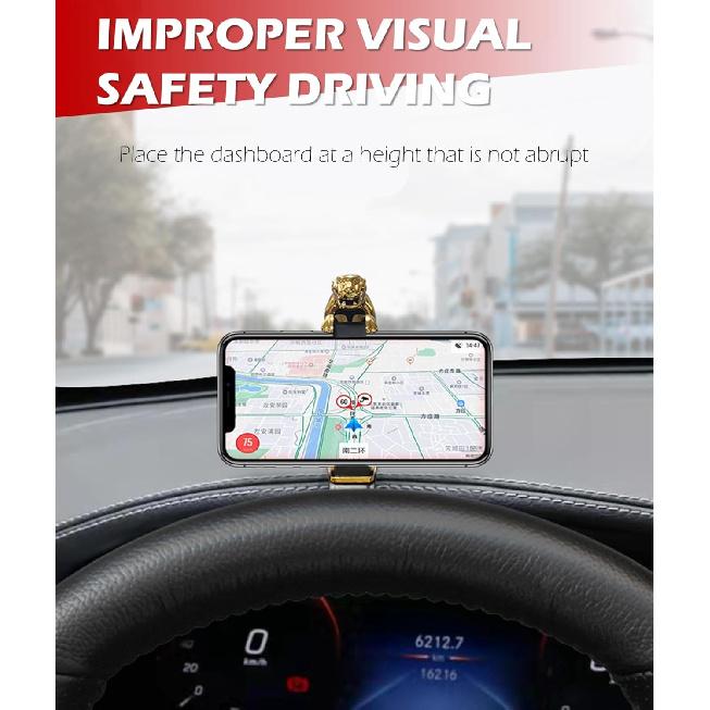 Car Phone Holder - Multi-Functional Jaguar-pired Dashboard Mount for 6.5'' Phones, HUD-Style Direct Viewing & Decorative Automotive Accessory (Gold)