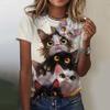 Women's T-shirt for Girls Cute Cat Pattern 3D Print Tops Summer Short Sleeve Casual T-Shirts