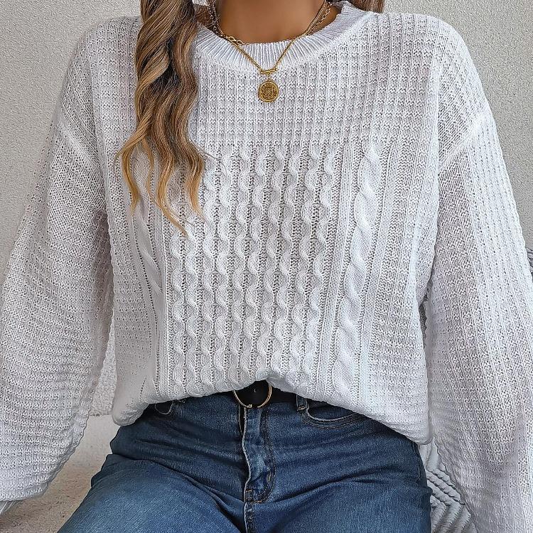 Винтажный осенне-зимний трикотажный кардиган свободного кроя с длинным рукавом и круглым вырезом, однотонный свитер-топ