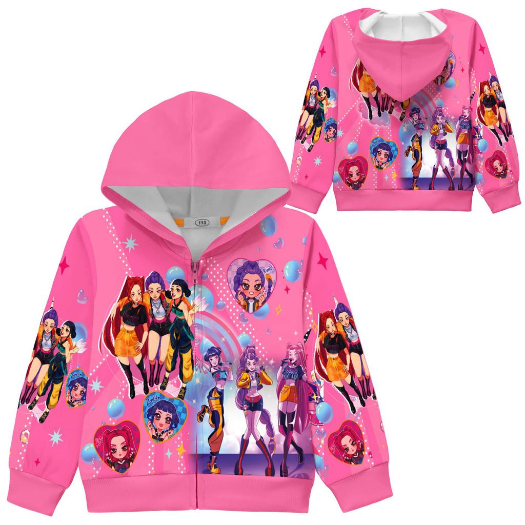 Худи для девочек 3D Мультяшная куртка Толстовка Музыкальная на молнии с капюшоном с длинным рукавом Топы