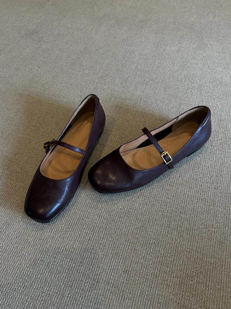 Туфли корейской дочери из овчины в стиле ретро на одной пуговице красного цвета, балетки Мэри Джейн, туфли на плоской подошве для поездок на работу