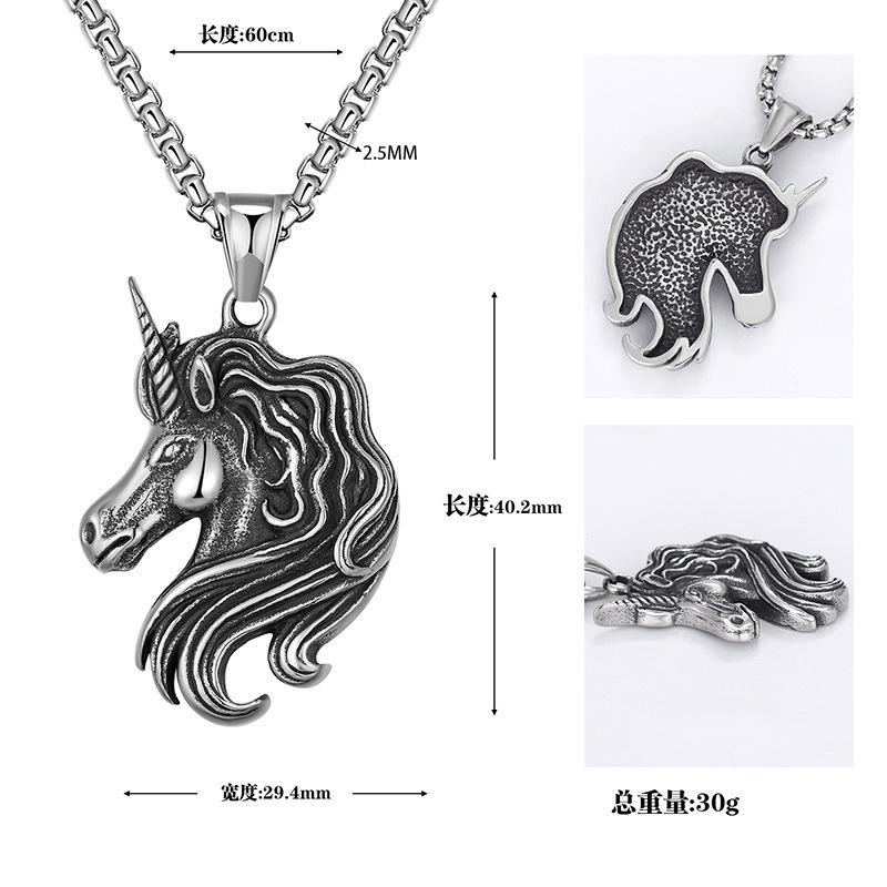 Fashion Trendy Pony Accessories Titanium Steel Zodiac Horse Pendant Retro Unicorn Pendant Necklace