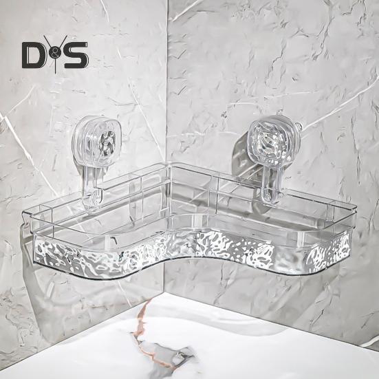 Полка для хранения Caddy с прозрачной стеной без сверления и присоской. Треугольные отсеки. Прочная несущая способность. Простая установка. Угловая полка для хранения в ванной комнате.