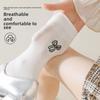 5 пар носков осенние женские хлопковые до середины голени балетные кремовые каблук вышитый бант анти-пиллинг серые многослойные носки