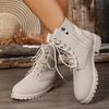 Fashion Side Zip Block Heel Shoes Women's Round Toe Platform Anti-Slip Wear-Resistant Kitten Heel Shoes