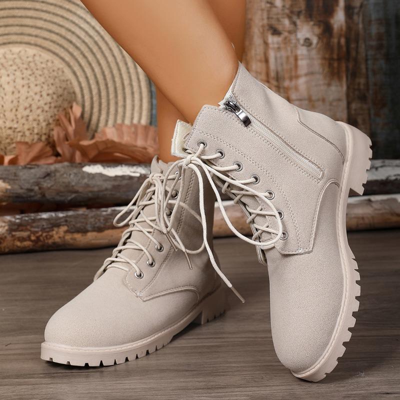 Fashion Side Zip Block Heel Shoes Women's Round Toe Platform Anti-Slip Wear-Resistant Kitten Heel Shoes