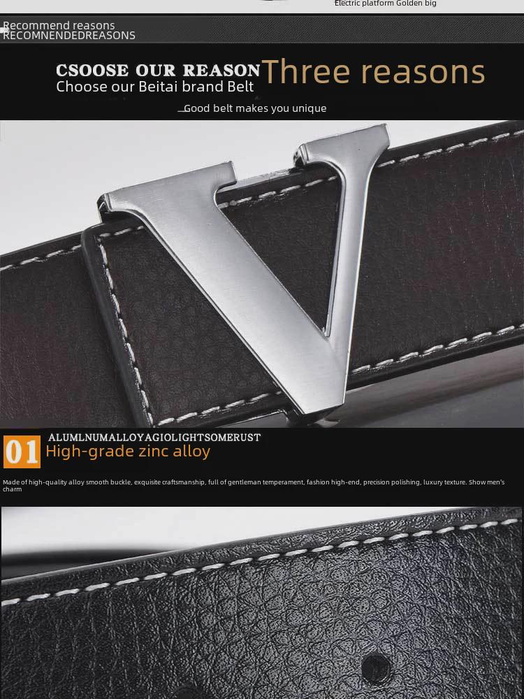 Men's Korean Style Genuine Leather Belt with Smooth V Buckle