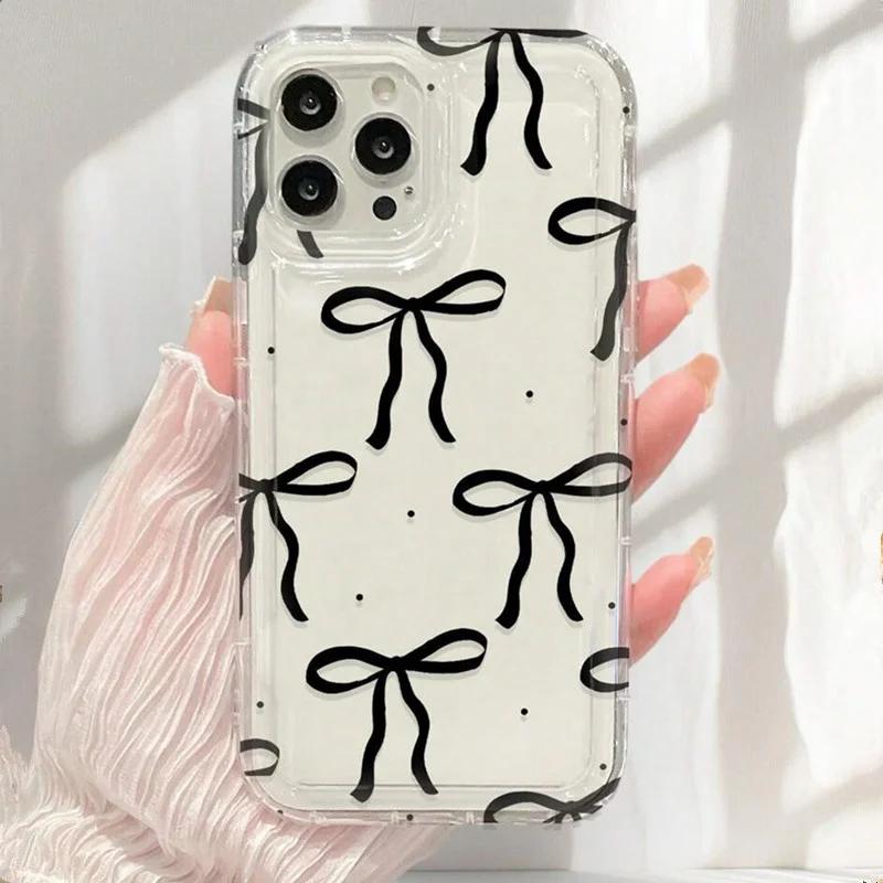 Милый розовый чехол для телефона с сердечком и бантом для iPhone 16 15 14 13 12 11 Pro Max 13 12Mini XS XR 7 8Plus SE 2022 противоударные мягкие прозрачные чехлы Coque