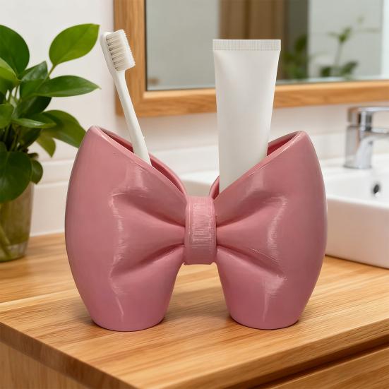 Bow Toothbrush Holder 3D Printed Pink White Bowknot Toothbrush Toothpaste Organizer Bathroom Decoration Multi-functional