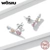WOSTU Серьги-гвоздики из стерлингового серебра 925 пробы, разноцветные, зеленые, оранжевые, розовые, с цирконом в форме сердца для женщин, модные вечерние ювелирные изделия, подарок