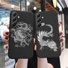 Мягкий силиконовый черный чехол с рисунком Line Chinese Loong для Xiaomi Redmi Note 13 Pro Samsung A55 A35 M35 S24 iPhone Camera Защитный противоударный чехол