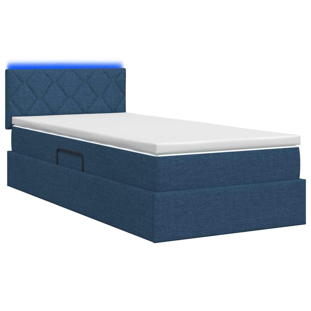 LED Storage Bed with Mattress Blue 90 x 200 cm Fabric