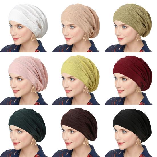 Women Hat Solid Color Pile Design Turban Hat Lightweight Breathable