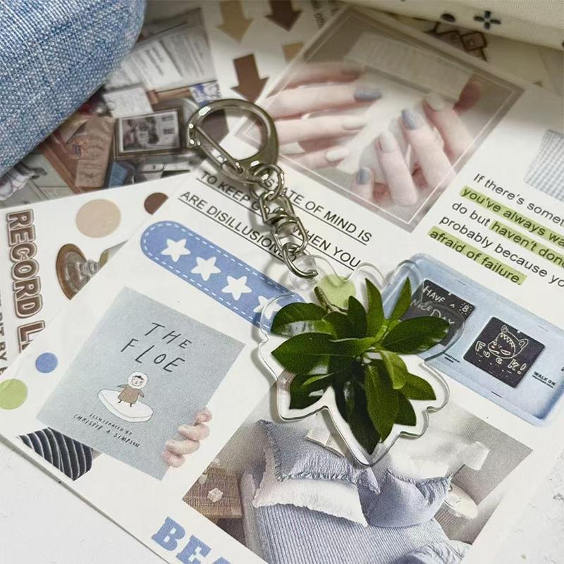 Creative Pomelo Leaf Acrylic Keychains Women Hanger Pendant Decoration Bag Charm Car Keyring Accessories Gifts