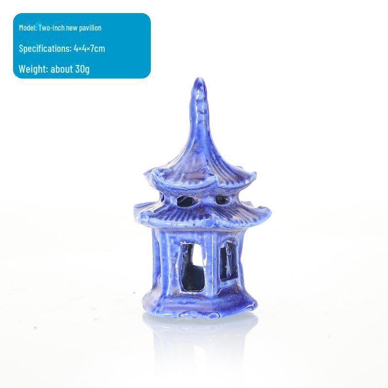 Ландшафтное оформление аквариума: Каменная скала и керамический павильон с водопоглощающим орнаментом для бонсай