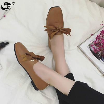 2024 Туфли на плоской подошве женские, сшитые вручную мокасины с квадратным верхом, неглубокие весенние повседневные туфли с бантом, женские туфли на плоской подошве, размер 35-40 569j