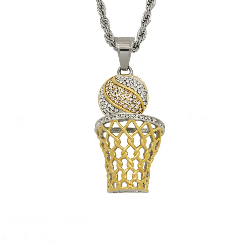 Новая Мода Креативный Хип-Хоп Спорт Трендовые Ювелирные Изделия с Бриллиантовой Вставкой Сетка Баскетбольного Мяча Рамка Ожерелье Подвеска