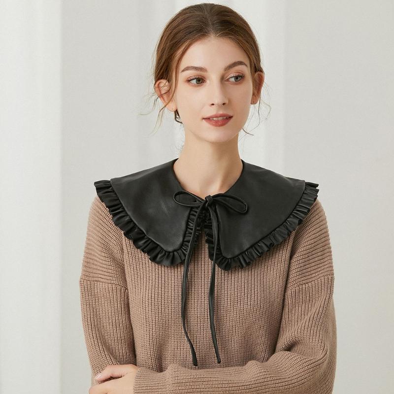 Women Girls Vintage Lolita False Fake Collar Shawl Sweet Ruffles Lace-Up Bow Decorative Necklace Choker Short Poncho