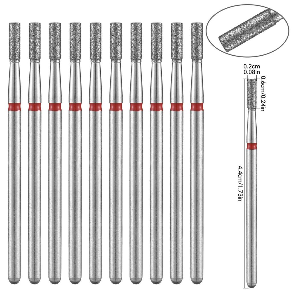 Набор из 10 алмазных фрез для ногтей Электрические фрезы для маникюра Вращающиеся боры Очистка кутикулы Маникюрные насадки для дрели