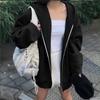 Women's Solid Color Cardigan Korean Loose Hooded Sweater Plush Casual Zip Coat Spring and Autumn Loose Coat