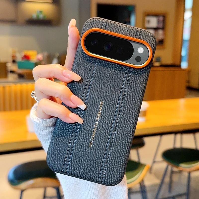 Роскошный Чехол-Крышка из Кожи с Текстурой Крокодила для Google Pixel 10 9 10A 9A Pro XL Тонкий Оранжевый Кольцо для Камеры Ударопрочный Чехол