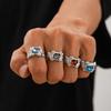 4Pcs Gold Silver Colored Gemstone Rings Irregular Exaggerate Rings Rhinestone Open Ring  Women
